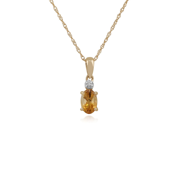 Pendentif et Boucles d'Oreilles Clou Classique Or Jaune 375 Citrine Ovale et Diamant