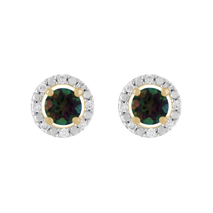 Boucles d'Oreilles Clou Topaze Mystique Classique Or Jaune 375 et Ear-Jacket Rond Diamant