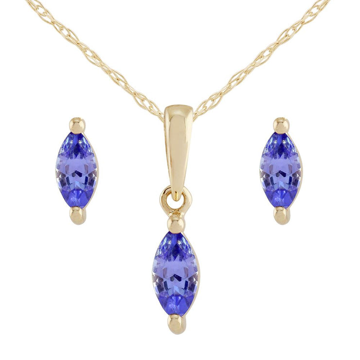 Pendentif et Boucles d'Oreilles Clou Classique Or Jaune 375 Tanzanite Marquise