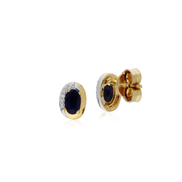 9 ct Saphir or Jaune & Diamant Deux Tons Boucles D'Oreilles