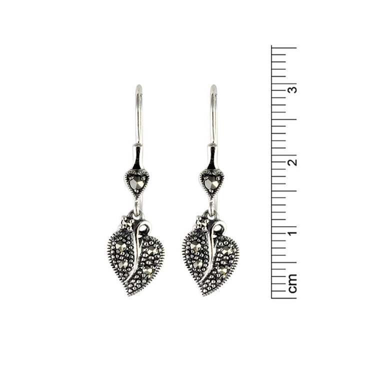 Boucles d'Oreilles Feuille Pendantes Style Art Nouveau Argent 925 marcassite Rond