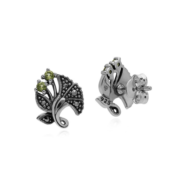 Peridot Boucles D'Oreilles, Argent Sterling Peridot & Marcassite Août Nouveau Boucles D'Oreilles