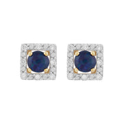 Boucles d'Oreilles Clou Opale Triplet Classique Or Jaune 375 et Ear-Jacket Carré Diamant