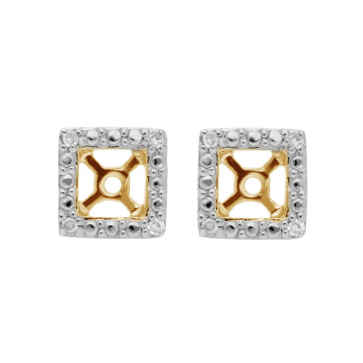 Boucles d'Oreilles Clou Saphir Classique Or Jaune 375 et Ear-Jacket Carré Diamant