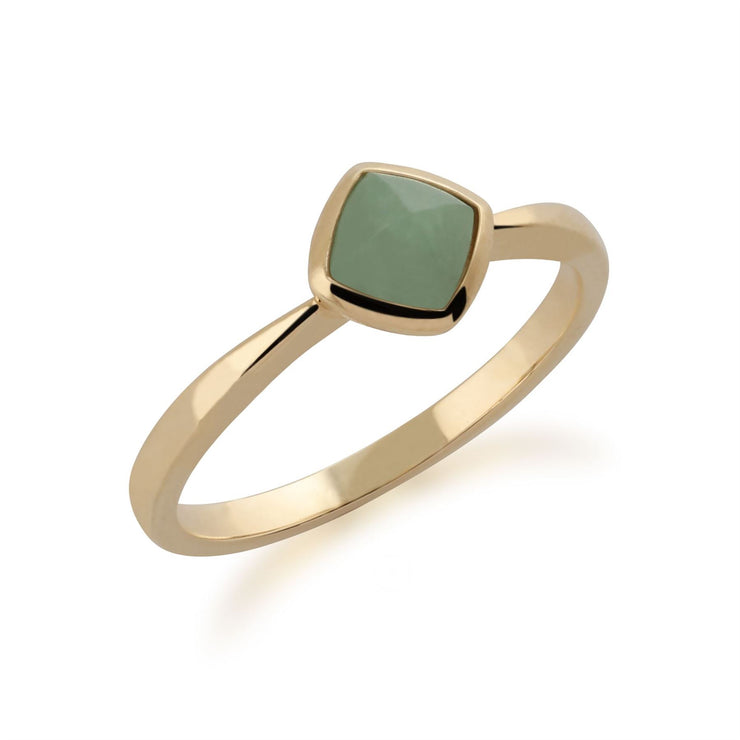 gemondo jade bague, 9 Ct Or jaune coussin vert jade bague - Jade