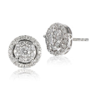 Boucles d'Oreilles Clou Classique Or Blanc 750 Diamant Style Halo