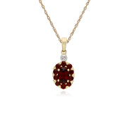 Boucles d'Oreilles Clou et Pendentif Classique Or Jaune 375 Grenat et Diamant Cluster