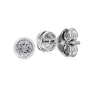 Topaze Boucles D'Oreilles, Argent Sterling Simple Transparent Topaze Chaton Round Stud Earrings