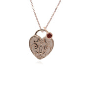 Pendentif Classique Cadenas Cœur Torsadé Argent 925 Plaqué Or Rose et Charms Grenat