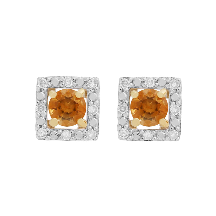 Boucles d'Oreilles Clou Citrine Classique Or Jaune 375 et Ear-Jacket Carré Diamant