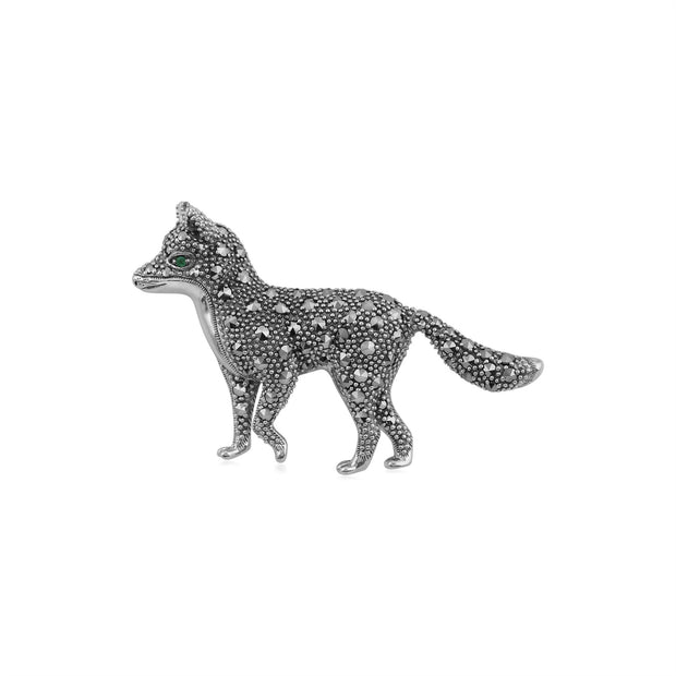 Broche Renard Classique Argent 925 Marcassite et Emeraude