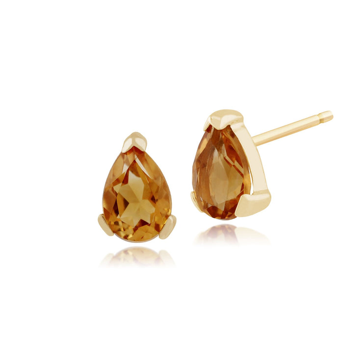 Pendentif et Boucles d'Oreilles Clou Classique Or Jaune 375 Citrine Poire