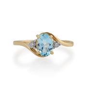 Gemondo Topaze Bleu Bague, 9ct Or Jaune 0.97ct Topaze Bleu Et Diamant Bague