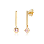 Boucles d'Oreilles Mini Pendantes Asymétriques Or Jaune 375 Morganite