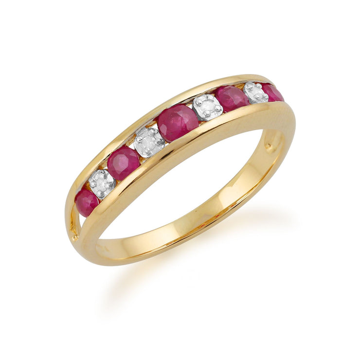 Gemondo Bague Rubis, 9ct Or Jaune 0.52ct Rubis & Diamant Bague Mi-éternité