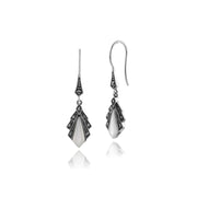 Boucles d'Oreilles Pendantes Style Art Déco Argent 925 Nacre Diamant et Marcassite