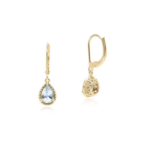 Boucles d'Oreilles Classique Pendantes Or Jaune 375 avec Aigue-Marine Poire