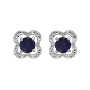 Boucles d'Oreilles Clou Iolite Classique Or Blanc 375 et Ear-Jacket Fleur Diamant