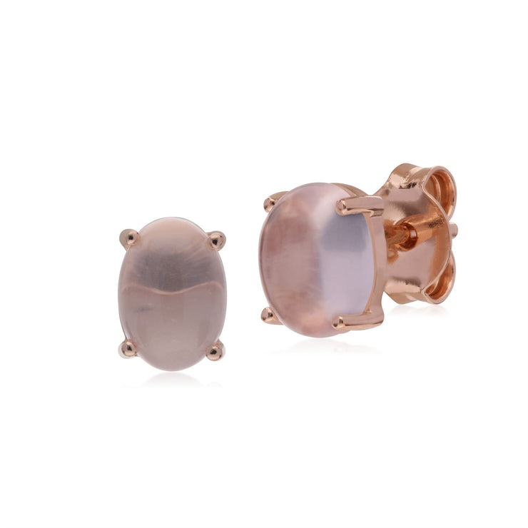 Pendentif et Bracelet Classique Argent 925 Plaqué Or Rose Quartz Rose Oval