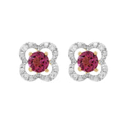 Boucles d'Oreilles Clou Topaze Rose Classique Or Jaune 375 et Ear-Jacket Fleur Diamant