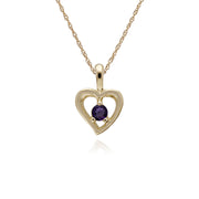 Collier Améthyste, 9 ct Or Jaune Améthyste Pierre Unique Coeur Pendentif sur 45cm Chaîne