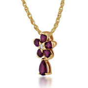 Pendentif et Boucles d'Oreilles Clou Floral Argent 925 Plaqué Or Rhodolite Poire et Diamant