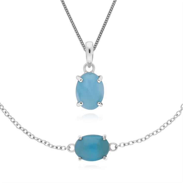 Bracelet et Pendentif Oval Classique Argent 925 Larimar