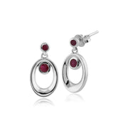 Pendentif et Boucles d'Oreilles Pendantes Classique Argent 925 Rubis Oval Halo serti Clos