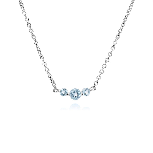 Collier et Bague Classique Argent 925 Topaze Bleue Trois Pierres