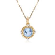 Pendentif et Boucles d'Oreilles Pendantes Or Jaune 375 Topaze Bleue et Diamant Halo