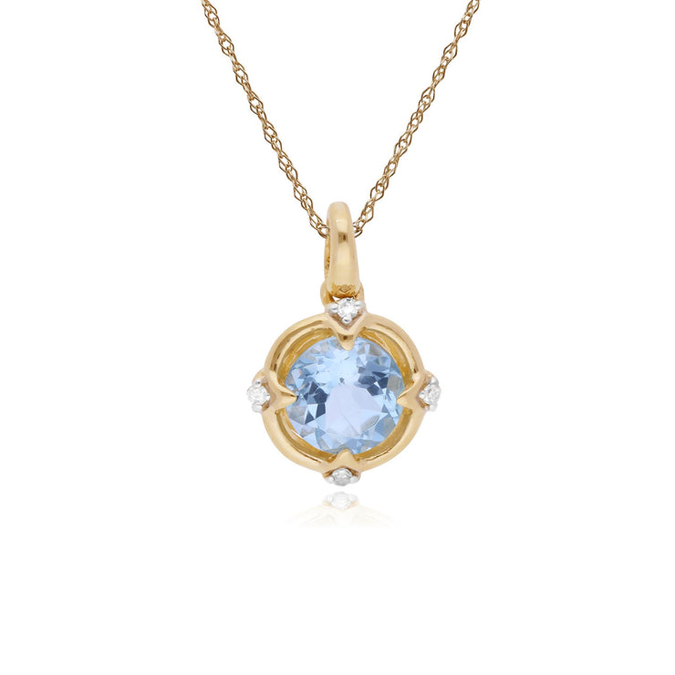 Pendentif et Boucles d'Oreilles Pendantes Or Jaune 375 Topaze Bleue et Diamant Halo