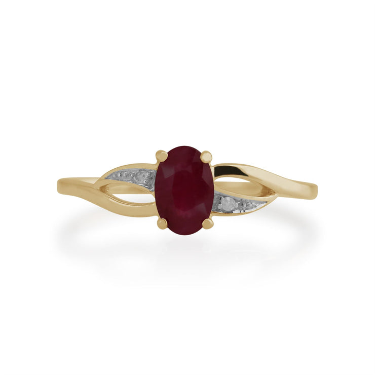 Gemondo Bague Rubis, 9ct Or Jaune 0.63ct Rubis & Diamant Bague