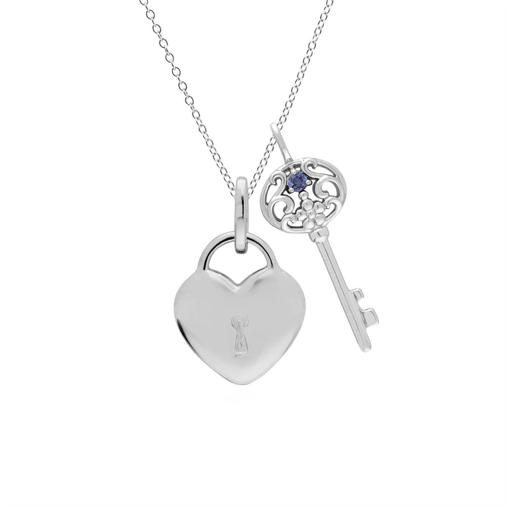 Pendentif Classique Cadenas Cœur Argent 925 et Charms Grande Clé Tanzanite