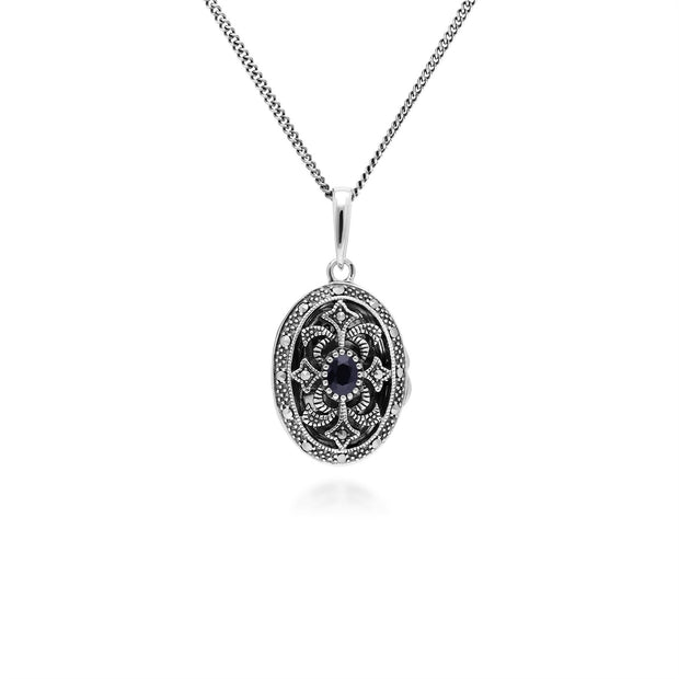 Collier Porte-Photo Style Art Nouveau Argent 925 Saphir oval