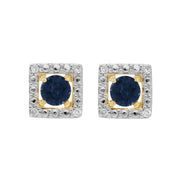 Boucles d'Oreilles Clou Saphir Classique Or Jaune 375 et Ear-Jacket Carré Diamant
