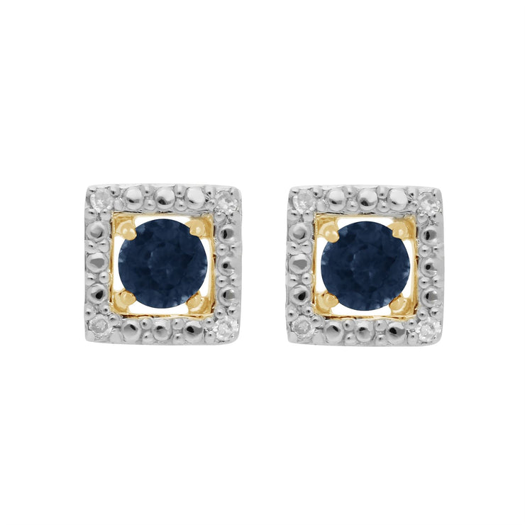 Boucles d'Oreilles Clou Saphir Classique Or Jaune 375 et Ear-Jacket Carré Diamant
