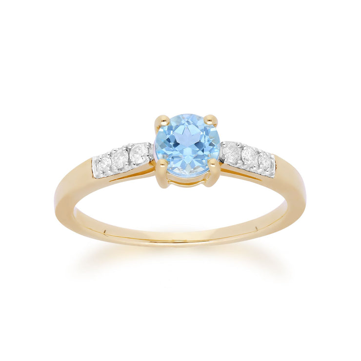 Gemondo Bague Topaze, 9ct or Jaune Topaze Bleu & Diamant Ronde - TOPAZE