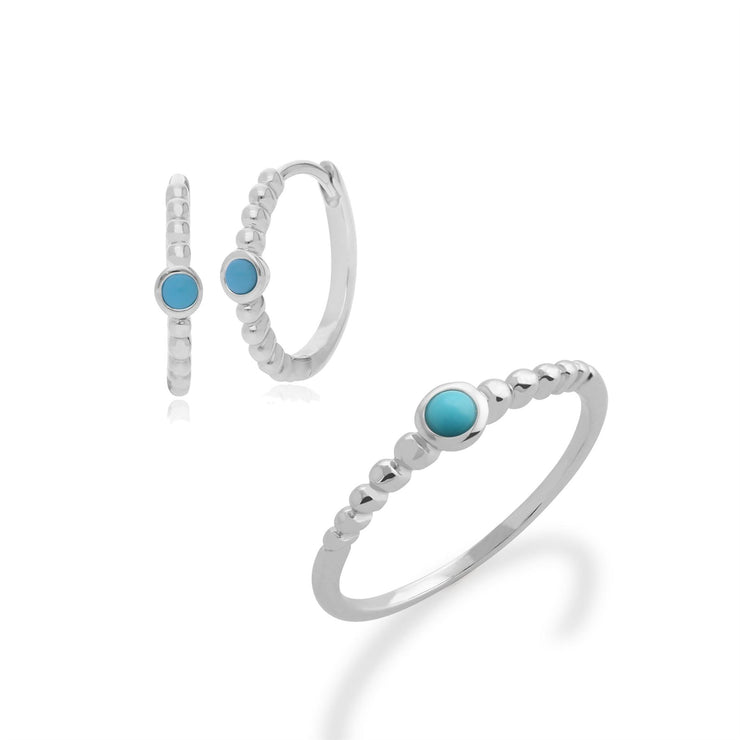 Bague et Boucles d'Oreilles Créoles Essentiel Argent 925 Turquoise