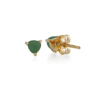 Boucles d'Oreilles Clou Classique Or Jaune 375 Jade Verte Trillion serti Trois Griffes