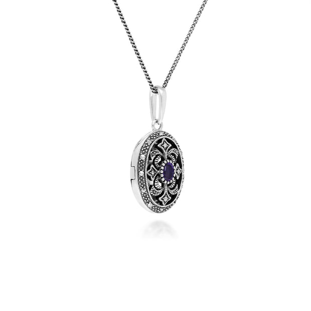 Collier Porte-Photo Style Art Nouveau Argent 925 Améthyste Ovale