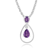 Boucles d'Oreilles Pendantes et Pendentif Classique Or Blanc 375 Améthyste Poire Halo