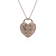 Pendentif Classique Cadenas Cœur Torsadé Argent 925 Plaqué Or Rose et Charms Grenat
