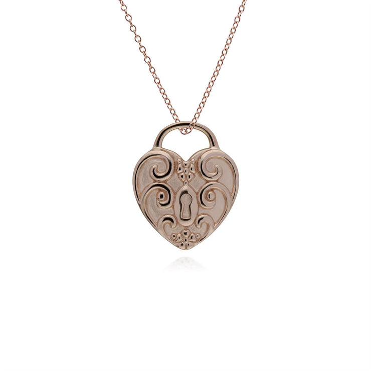 Pendentif Classique Cadenas Cœur Torsadé Argent 925 Plaqué Or Rose et Charms Grenat