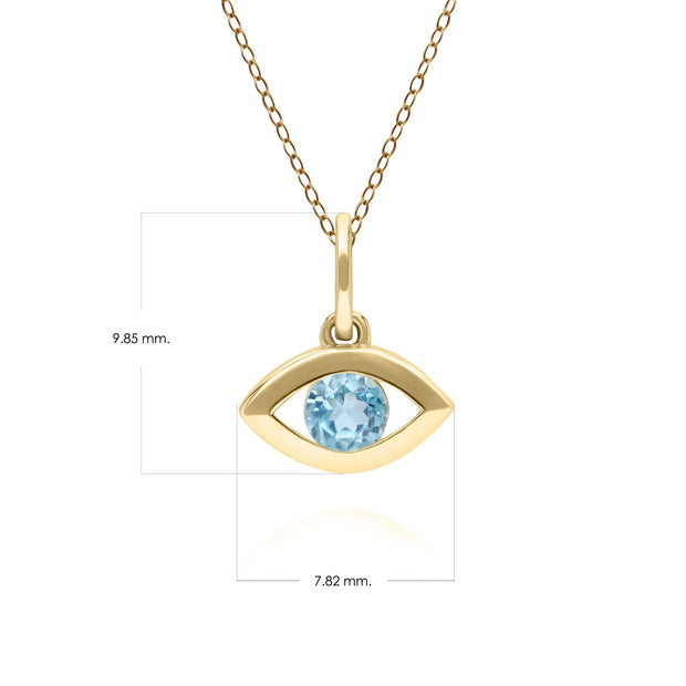 ECFEW™ Pendentif Evil Eye Délicat Topaze Bleu en Or Jaune 375