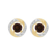 Boucles d'Oreilles Clou Quartz Fumé Classique Or Jaune 375 et Ear-Jacket Halo Diamant