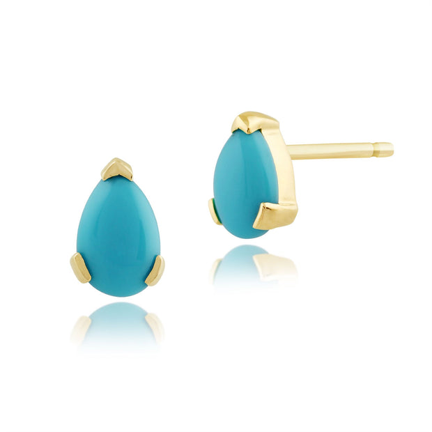 Pendentif et Boucles d'Oreilles Clou Classique Or Jaune 375 Turquoise Poire