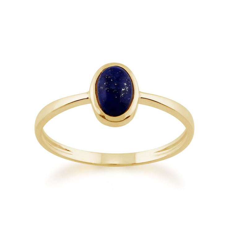Pendentif et Bague Solitaire Classique Or Jaune 375 Lapis Lazuli oval Sertis Clos